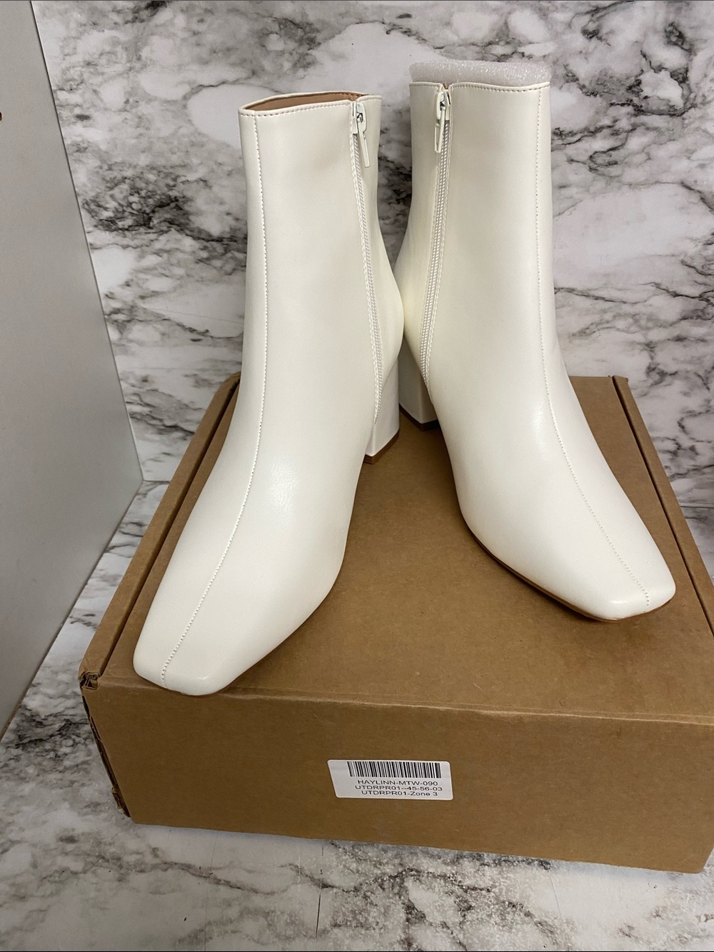 Journee Collection White Square Toe Block Heel Ankle Boots